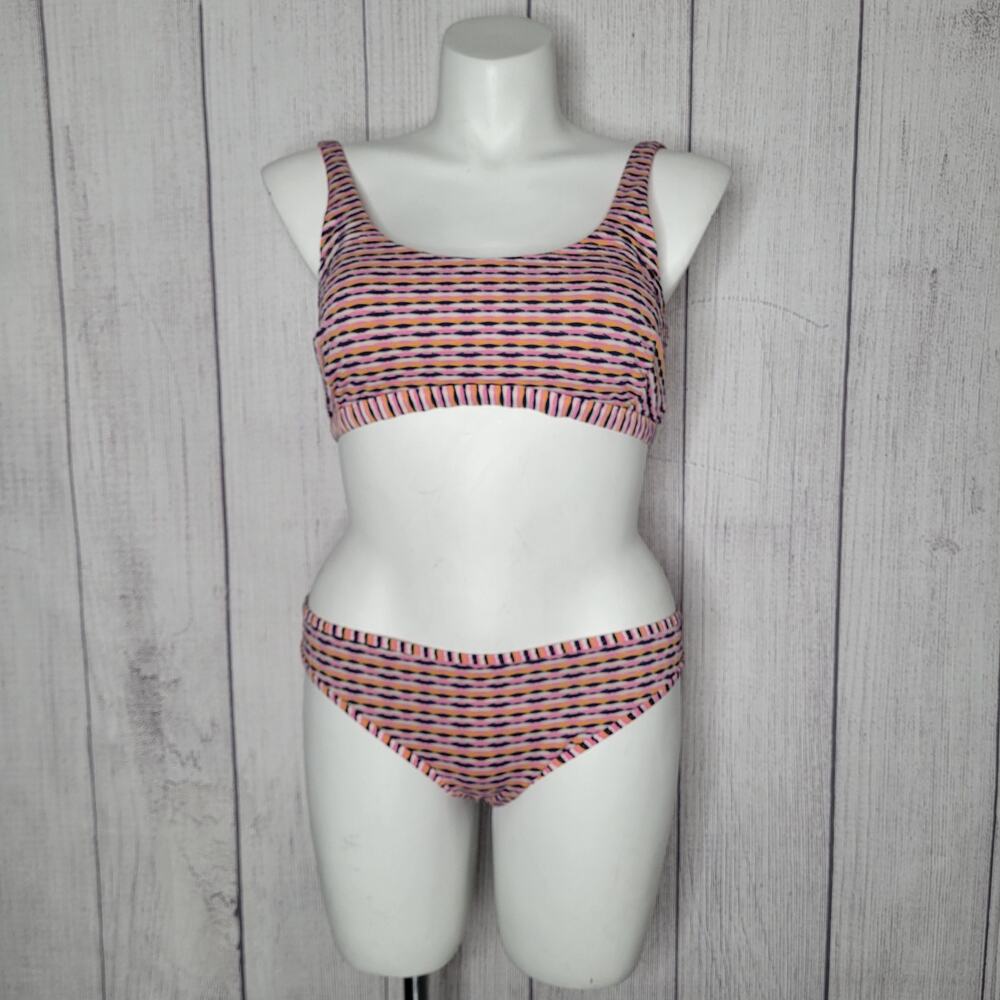 Athleta Marbella Scoop Bikini Set Pink Black Orange Geometric Size XL